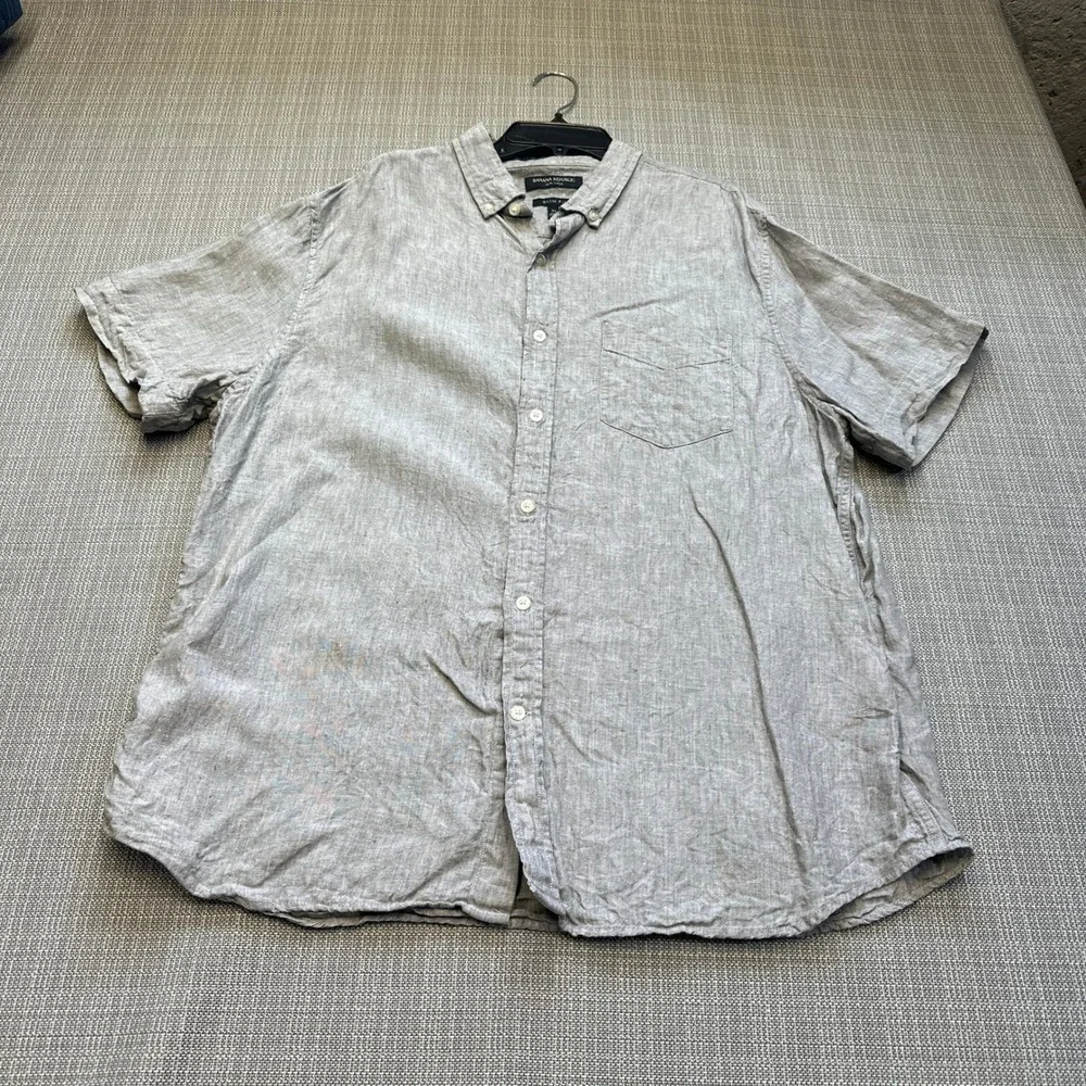 Banana Republic 100%‎ Linen Shirt Mens XL Gray Slim Fit Coastal Euro Summer
